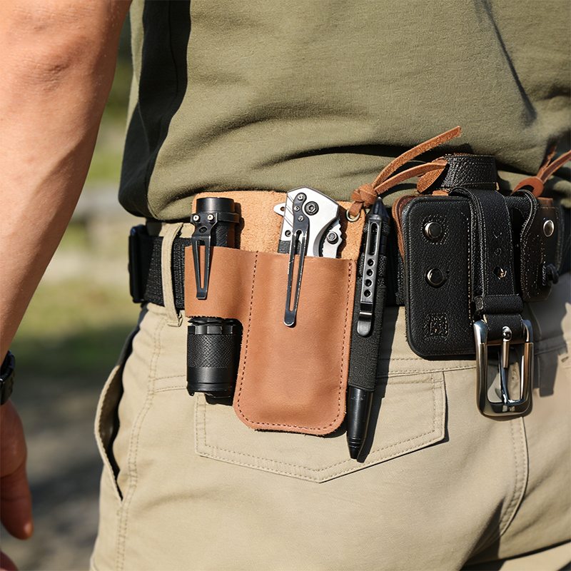 Edc Carry Belt - EDC Leather Flashlight Tool Holster Multi-functional