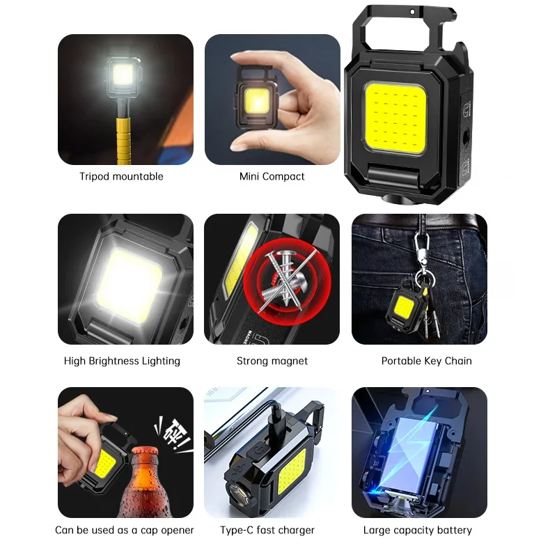 USB Rechargeable LED COB Work  - đánh giá và giá Keychain Flashlight
